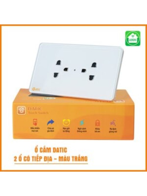 [Ổ Cắm Datic] 2 Ổ Có Tiếp Địa Màu Trắng